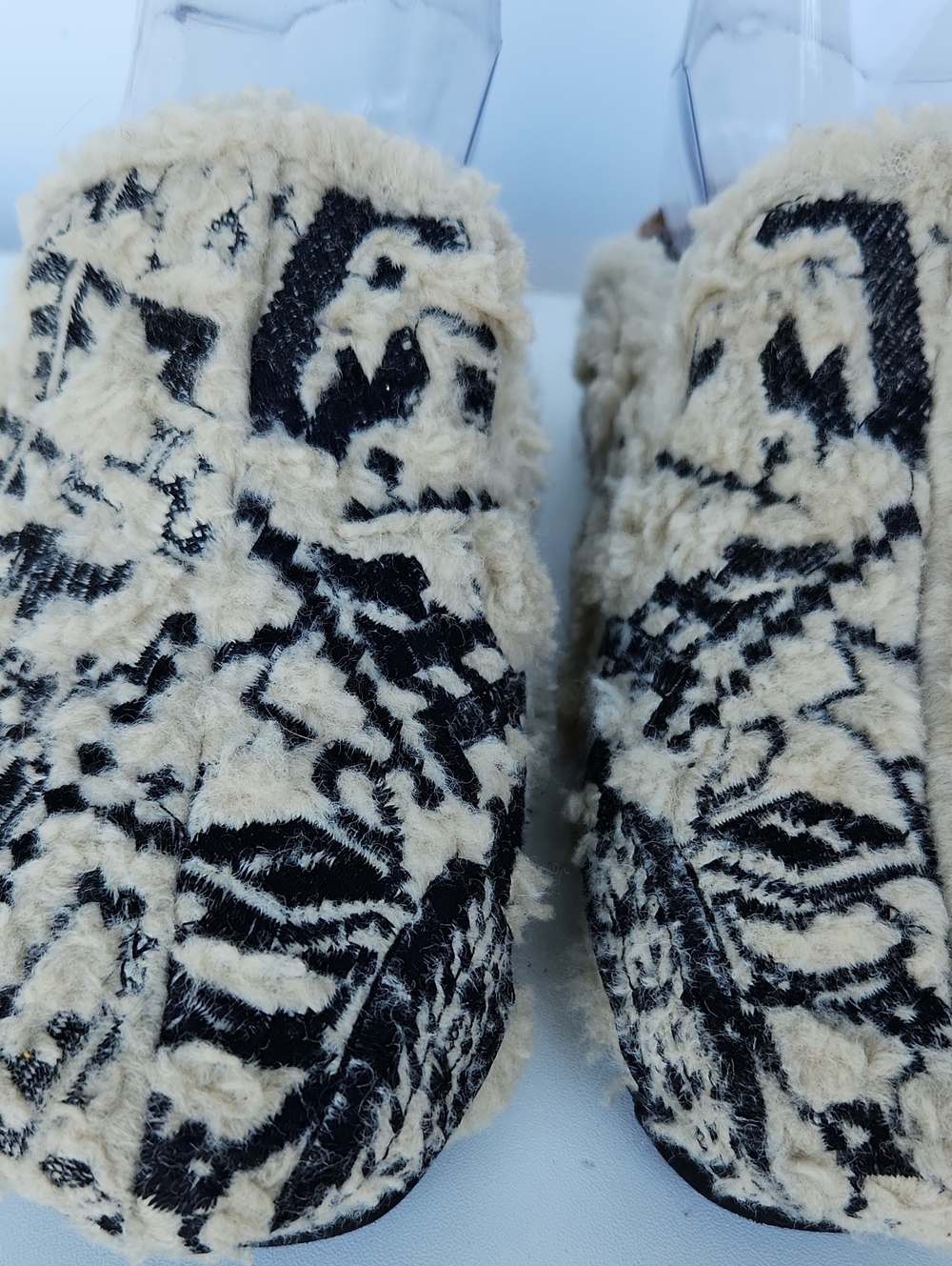 Free People Cream and Black Fuzzy Slip-On Loafers